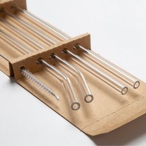 Reusable Glass Straws, 4-piece Drinking Straws with Cleaning Brush
